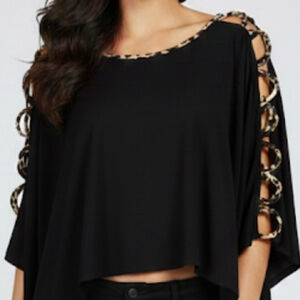 NWOT Joseph Ribkoff Sz S Black Leopard Print Chain Poncho
